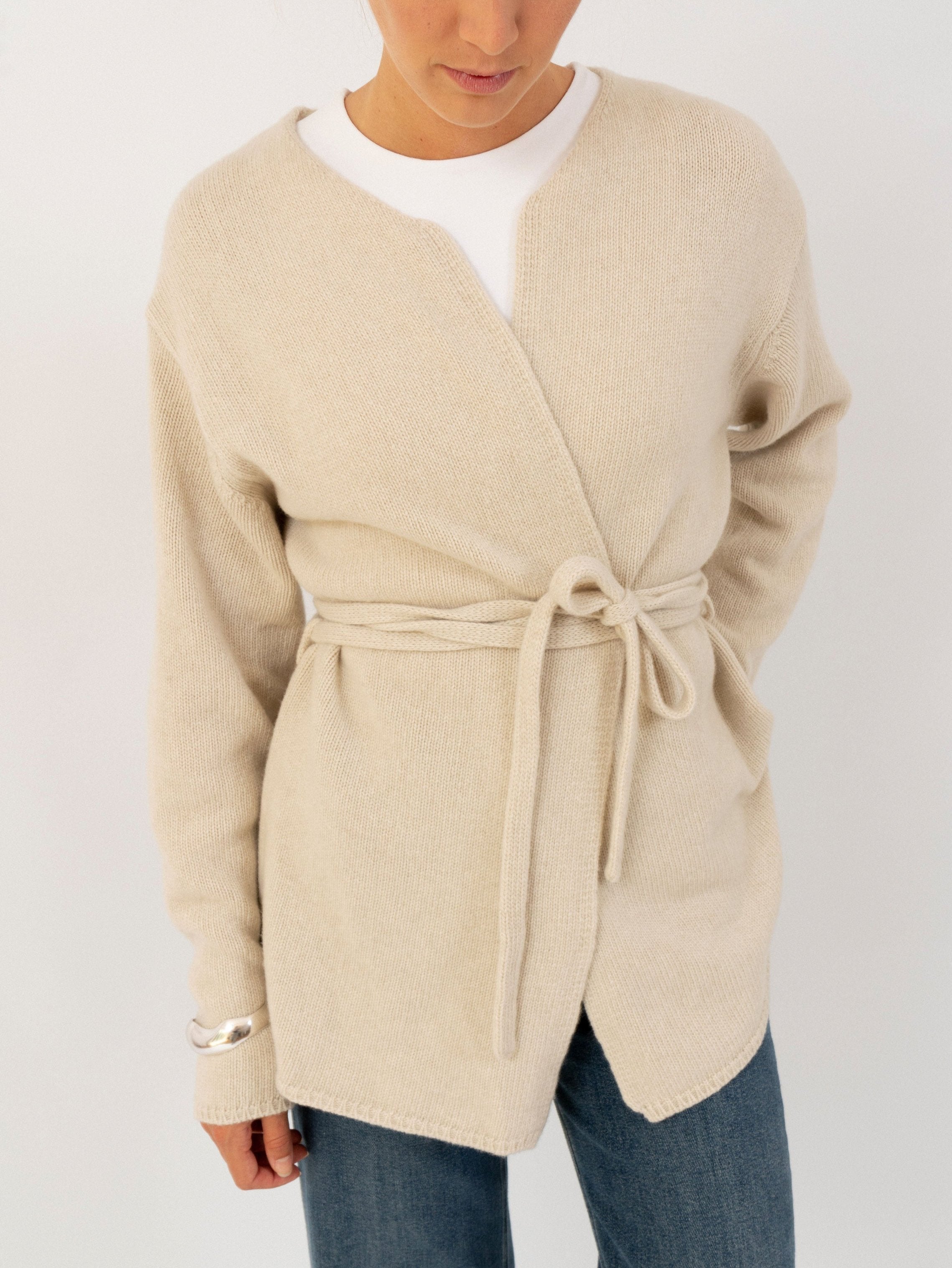 Wickel-Strickjacke in Beige