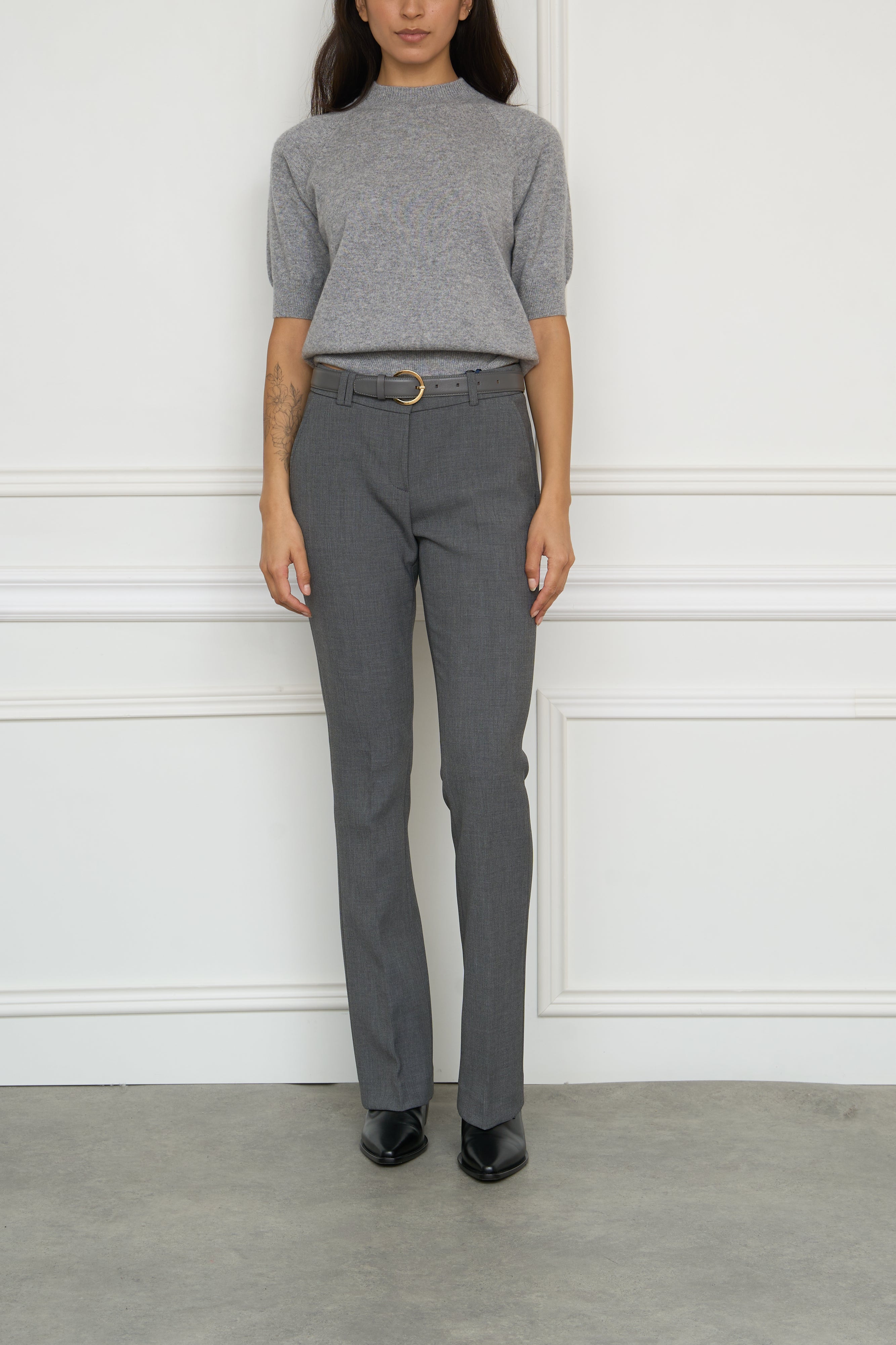 Straight trousers with button details in dark blue