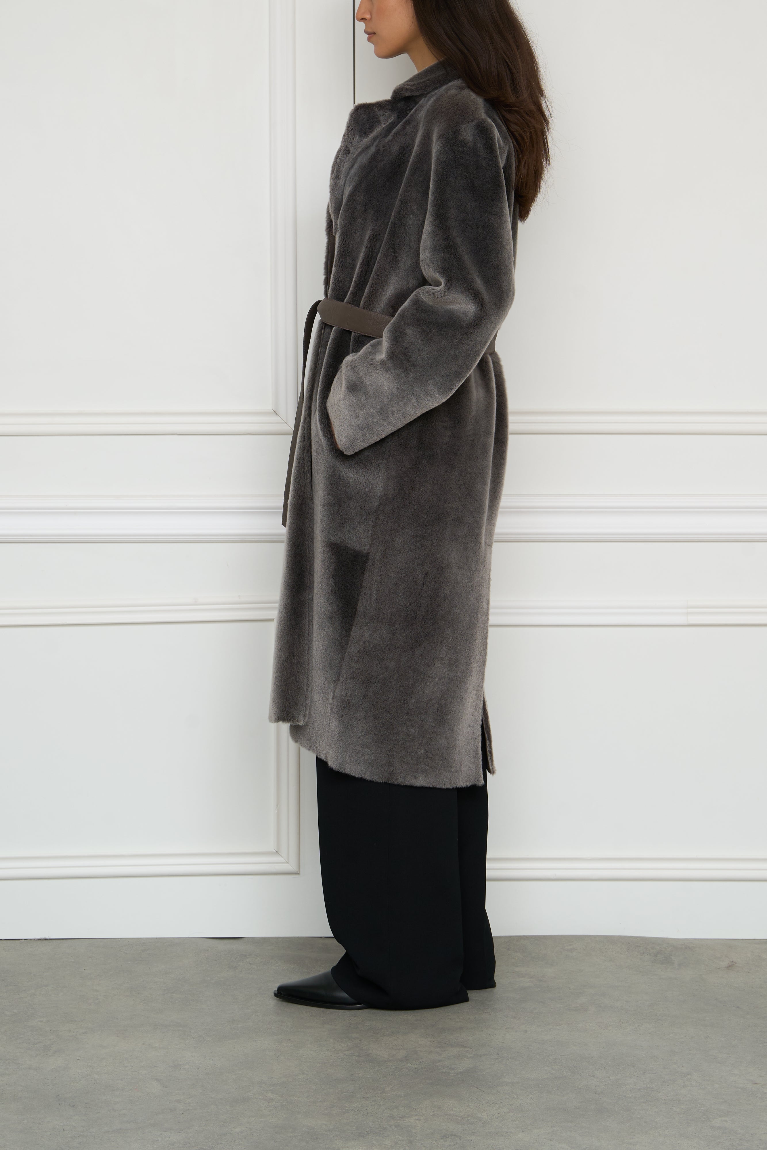 Lambskin coat in grey