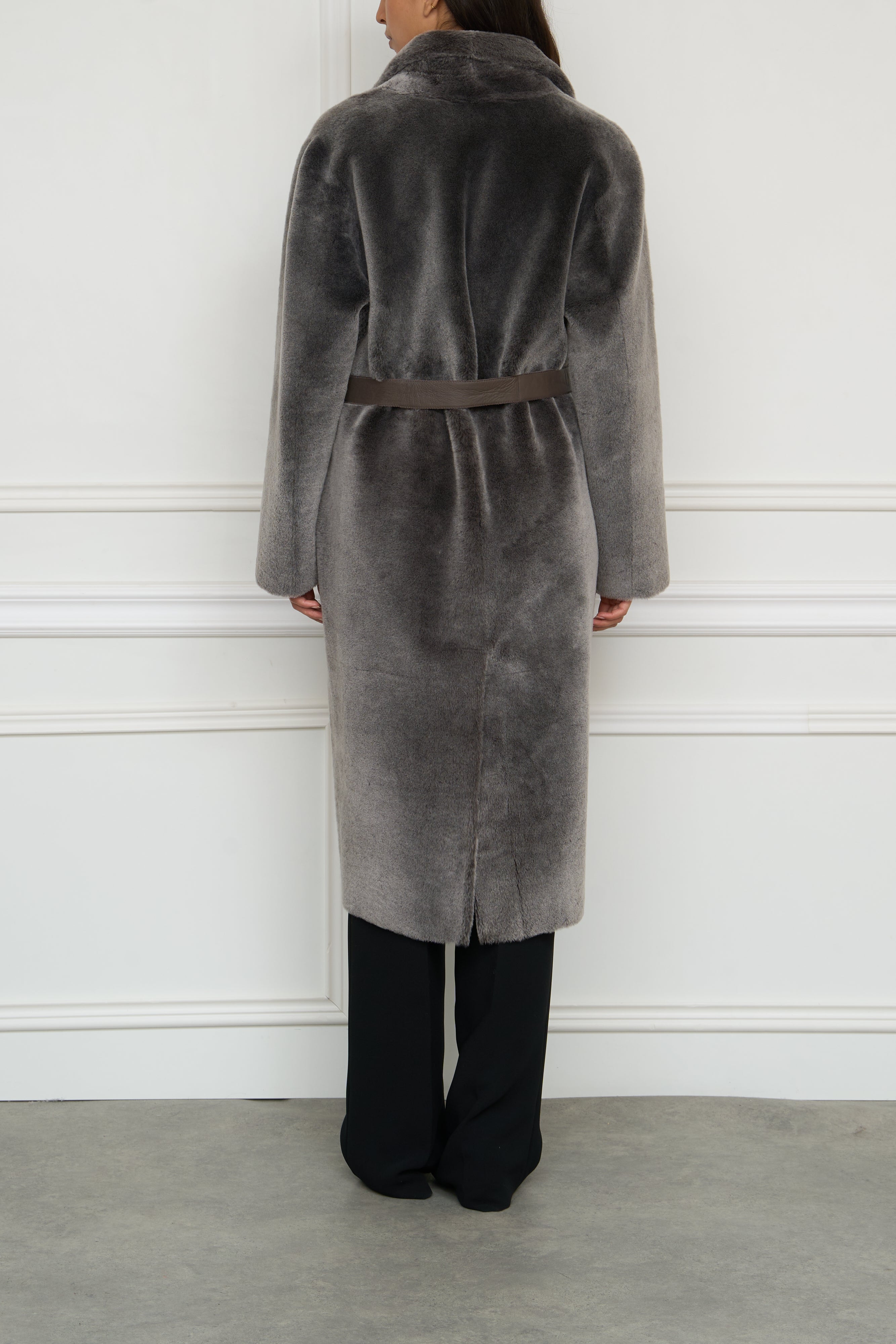 Lambskin coat in grey