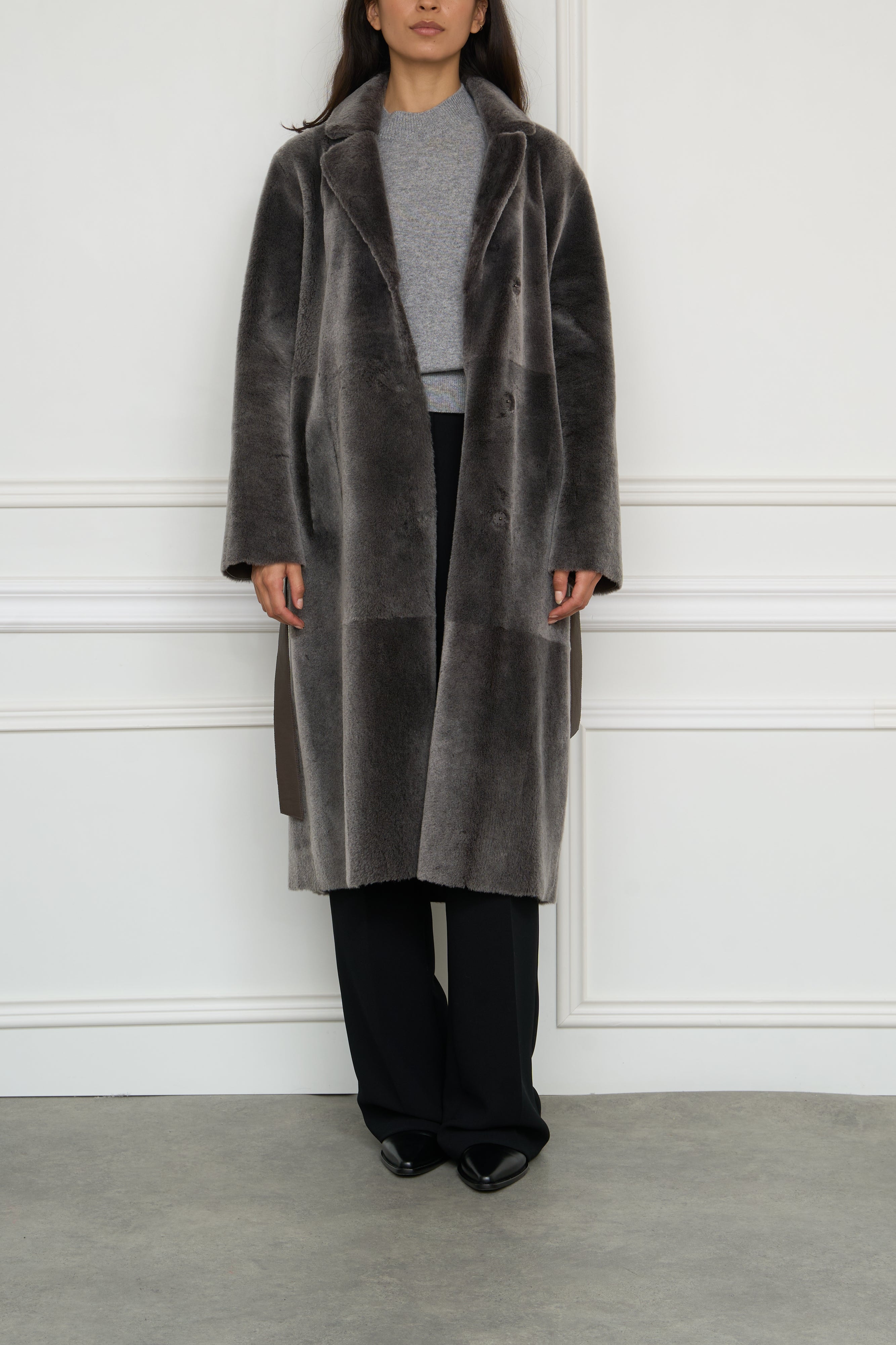 Lambskin coat in grey