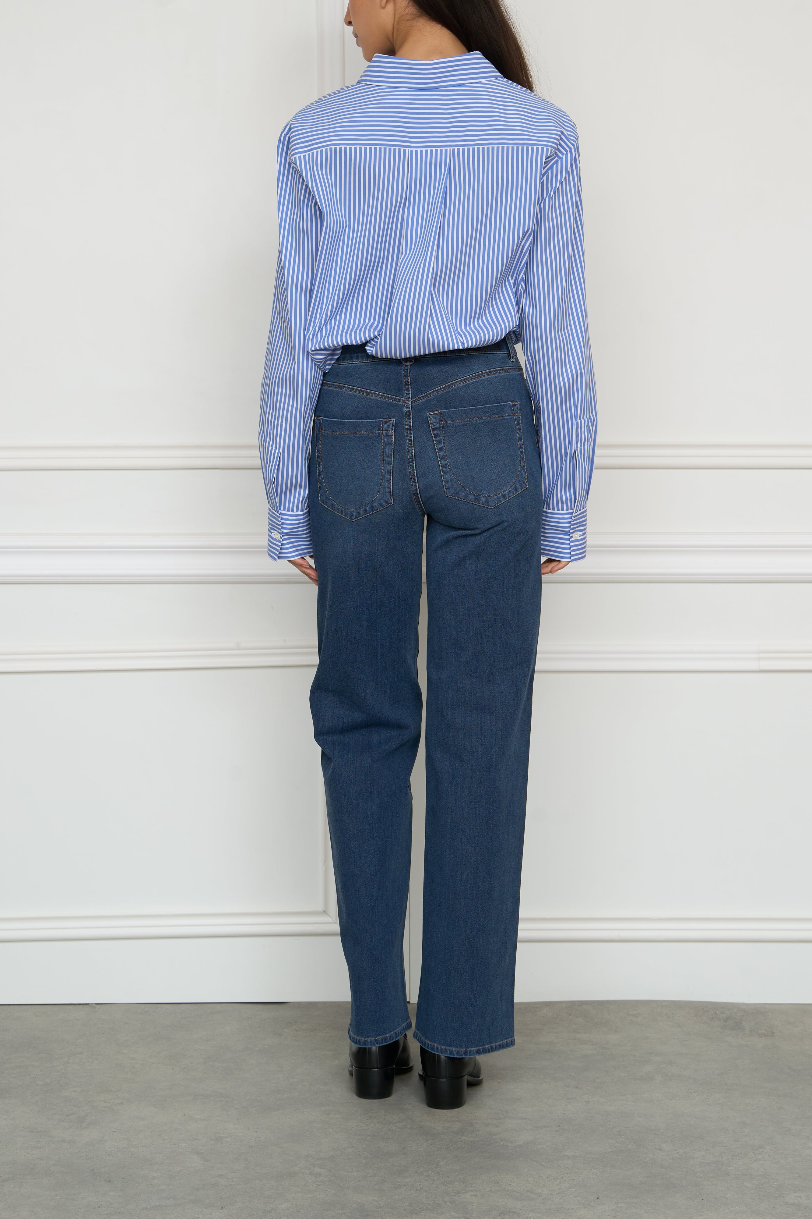 Straight trousers with button details in dark blue