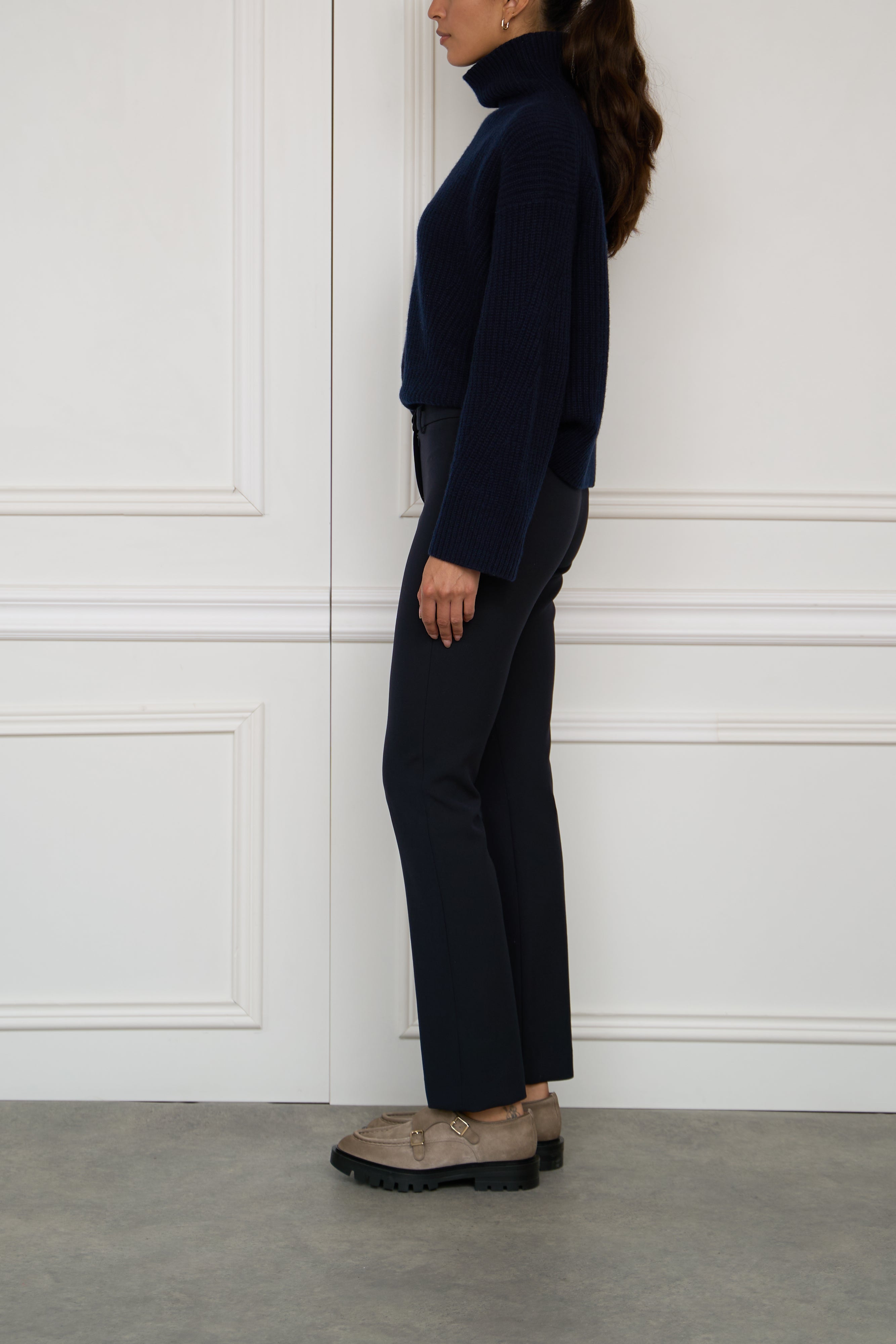 Straight trousers with button details in dark blue