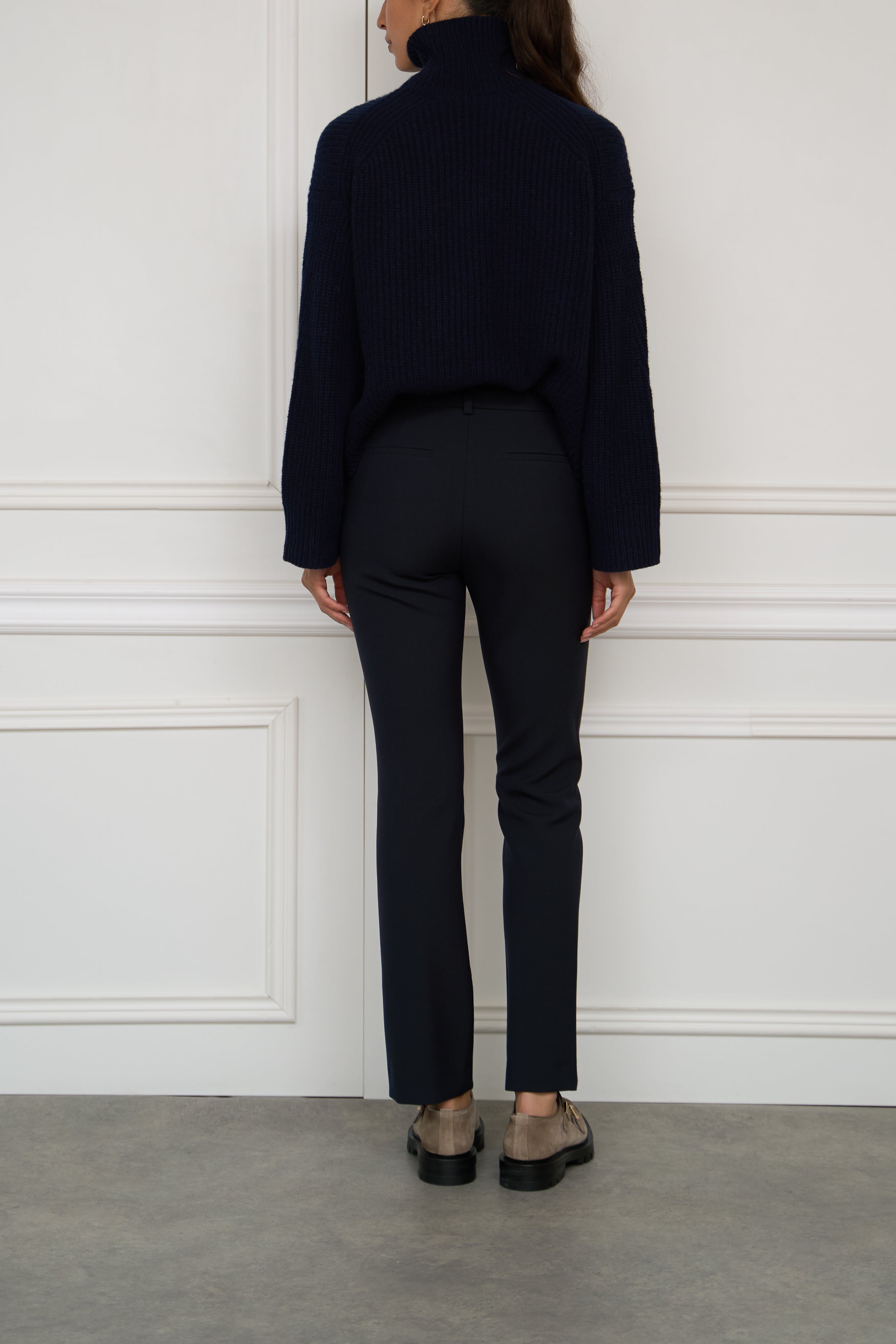 Straight trousers with button details in dark blue