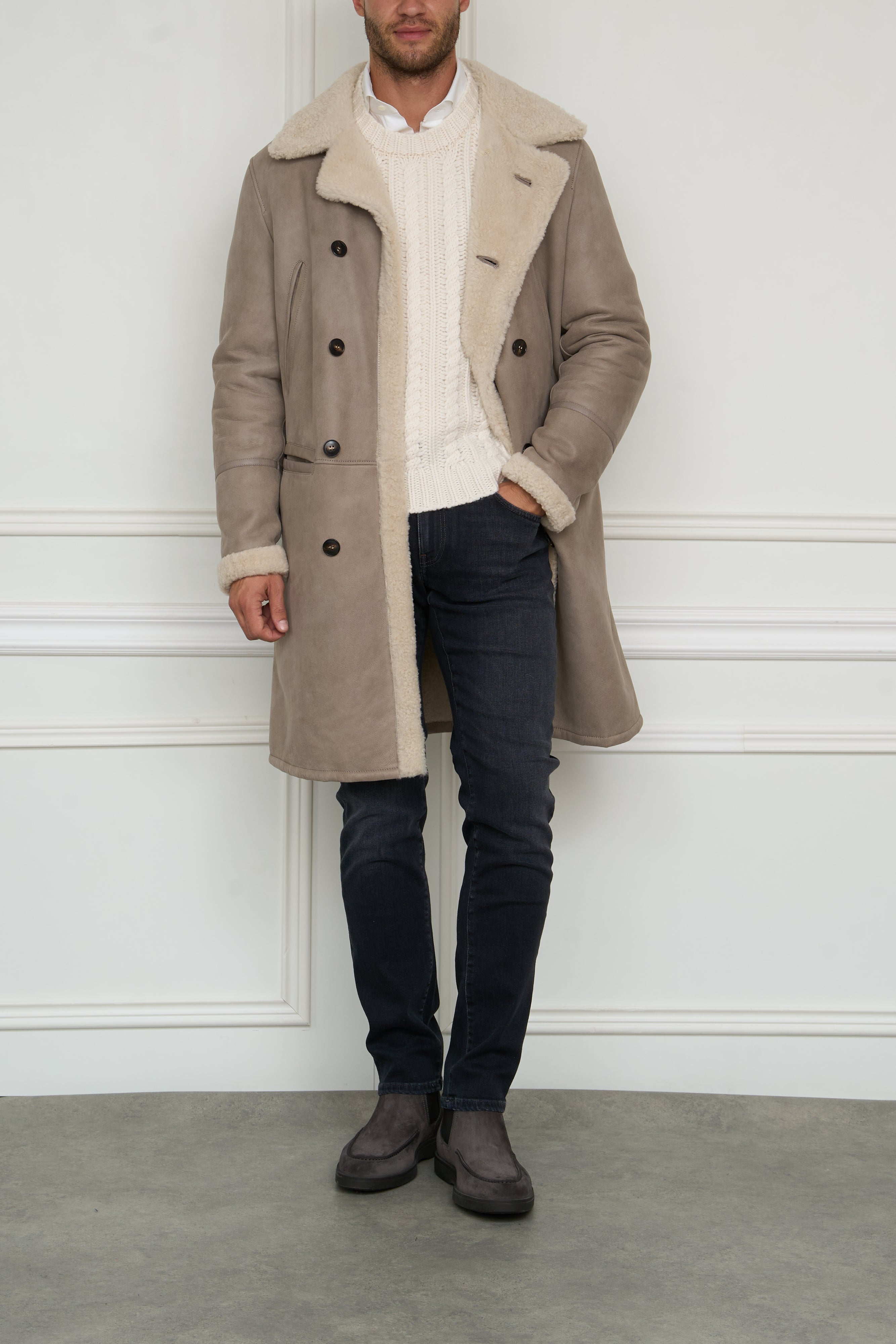 Lined short coat in beige