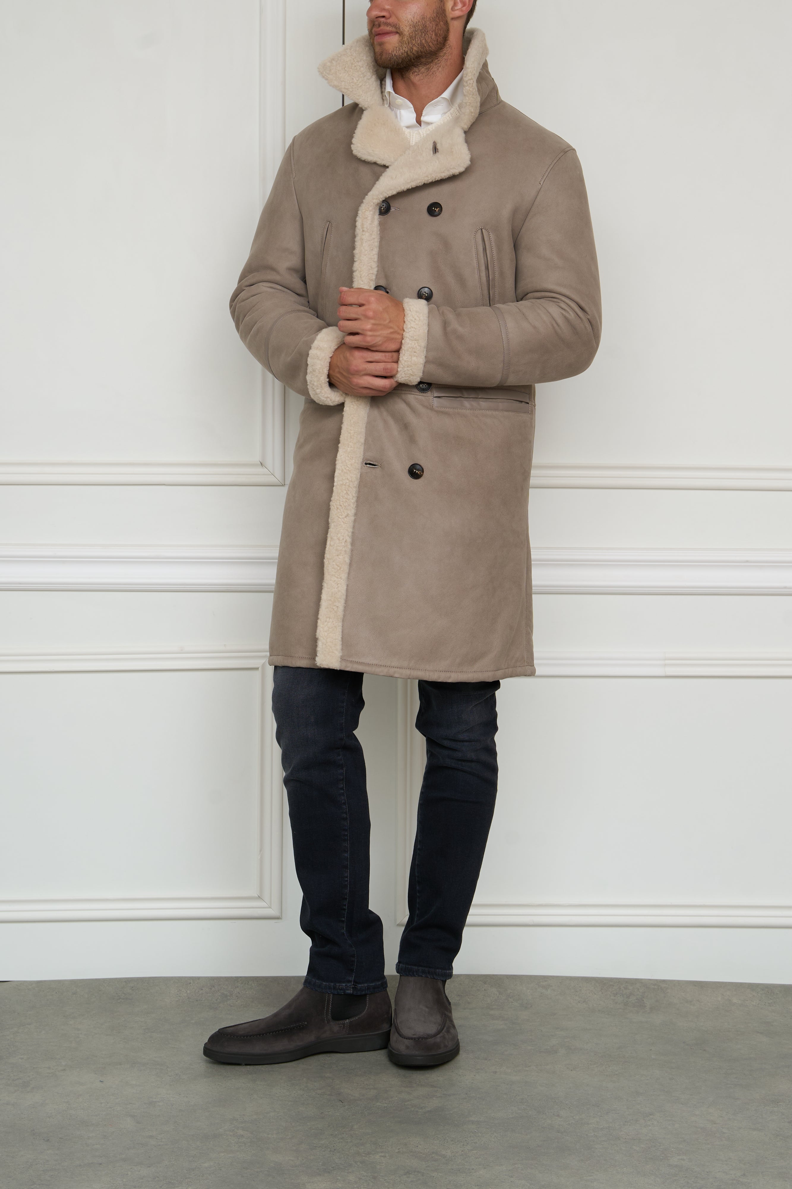 Lined short coat in beige